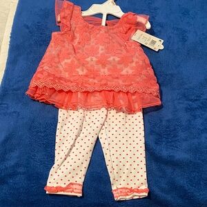Small Wonders Coral and White Top with Polka Dot matching PantsKids Matching Set